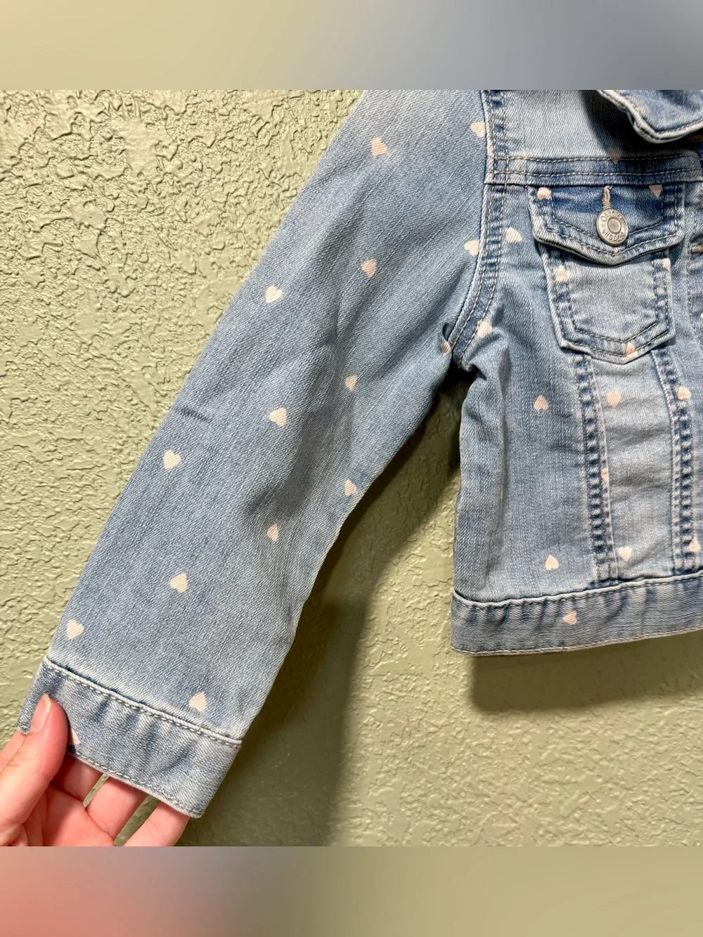 OshKosh B'gosh Light Blue Denim Jacket with Pink Heart Print NWT 2T